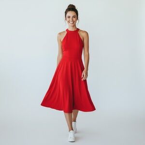 B. Darlin Cocktail Dress halter fitted bodice full skirt in red Size 1/2 AR 1
